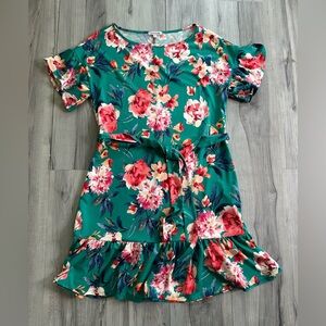 WHITE BIRCH Dress Womens Size S Green Floral Sleeve Ruffled Belted Stretch Short